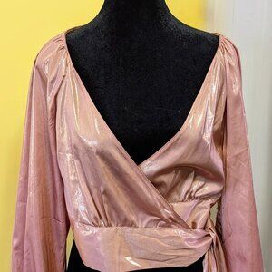 Victoria's Secret metallic rose gold wrap front long sleeve blouse top